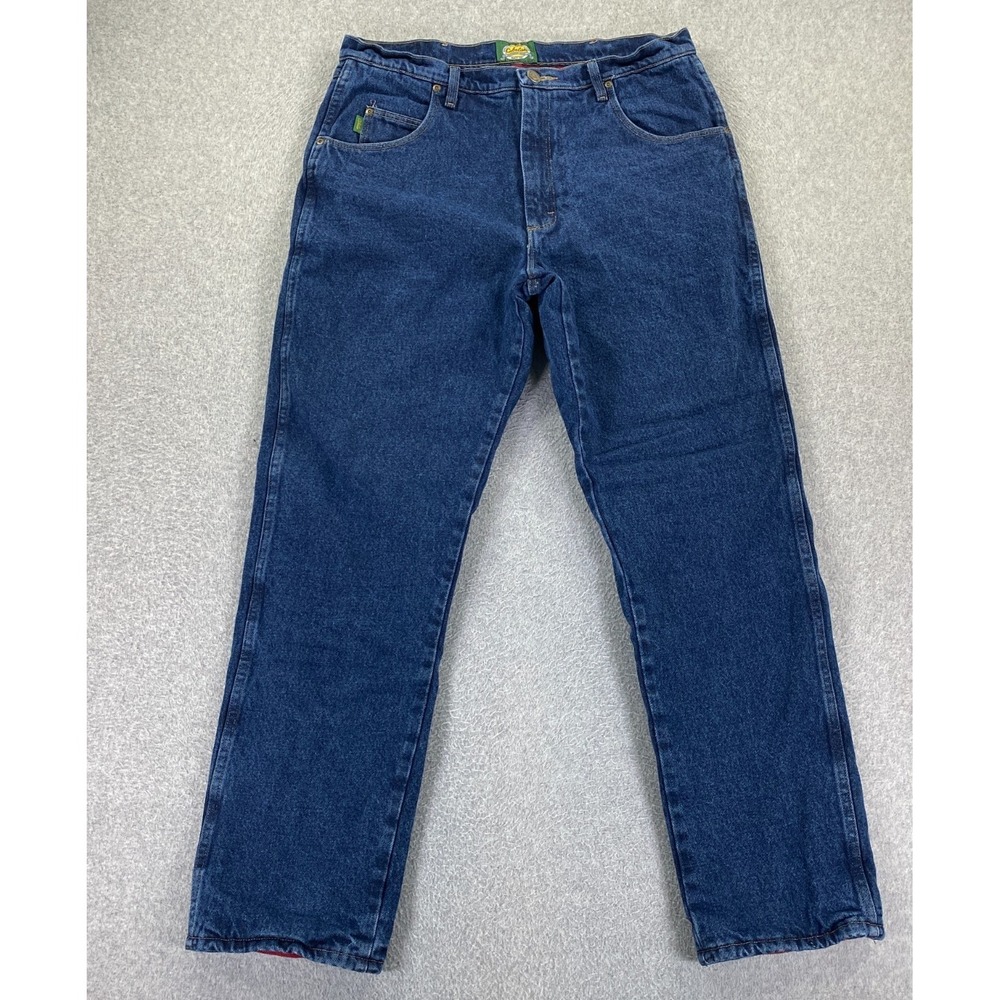 Cabelas Fleece Lined Jeans Men 36x34 Blue Straight Leg Cold Weather Hunting